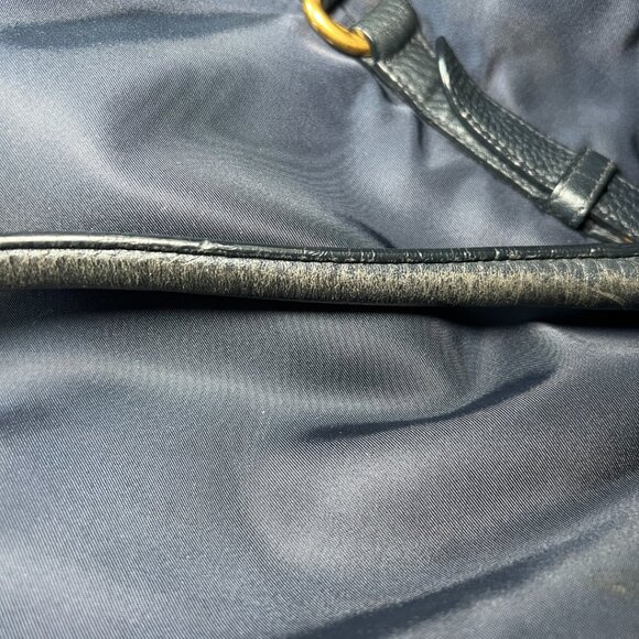 Prada Buckle Tote Bag Navy Tessuto Nylon Black Leather Trim w/Adjustable Handles - Picture 8 of 10